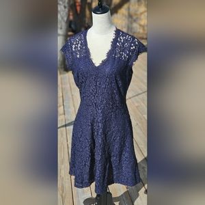 Navy Blue Lace Knee Length Cocktail Dress